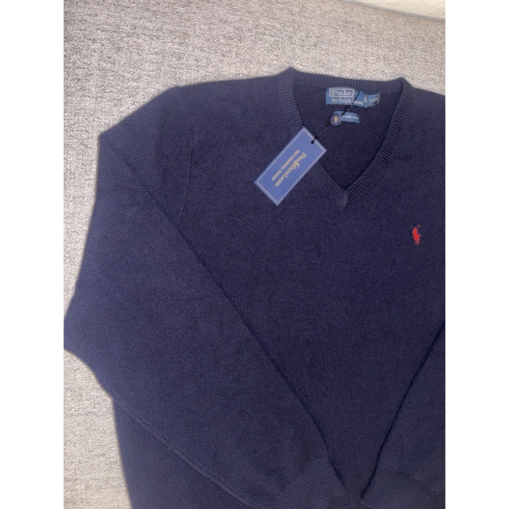 Polo Ralph Lauren Men's Sweater 100% Lambs Wool Navy V-Neck XXL Long Sleeve NWT - Picture 14 of 16